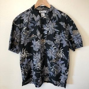 Columbia Hawaiian Shirt Plants and Fish Print Sz L